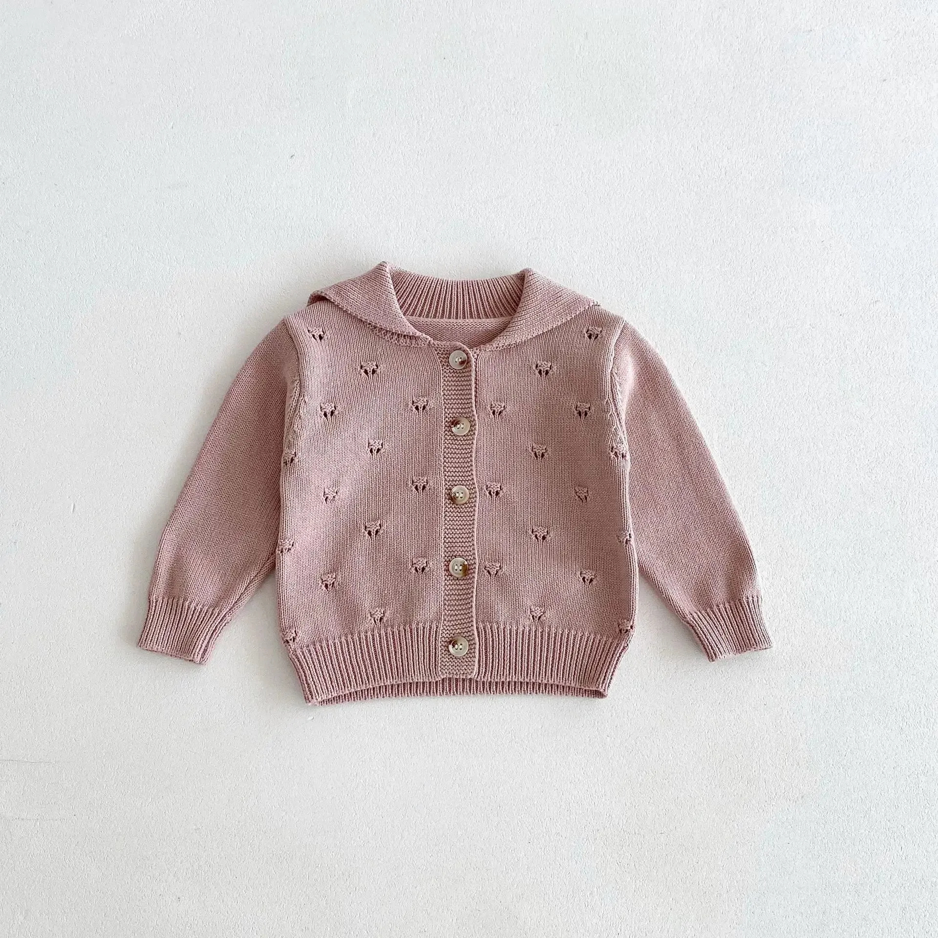 Girls Lapel Hollow Out Knitwear