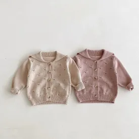 Girls Lapel Hollow Out Knitwear