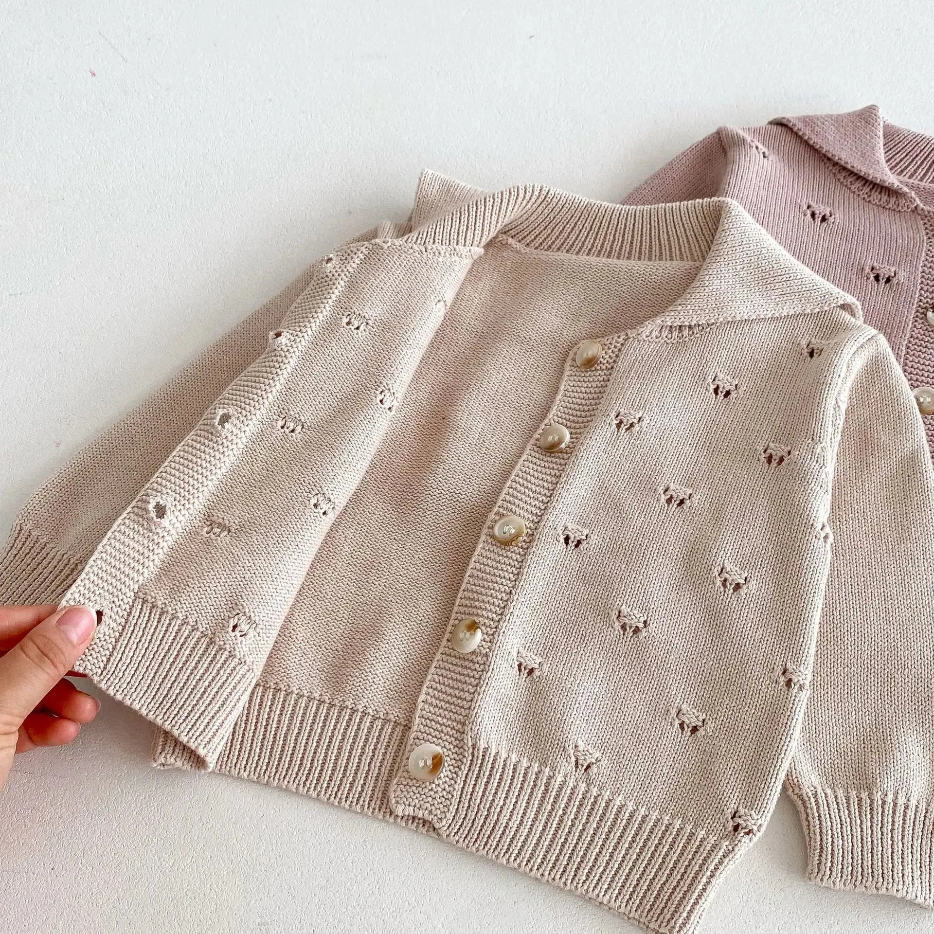 Girls Lapel Hollow Out Knitwear