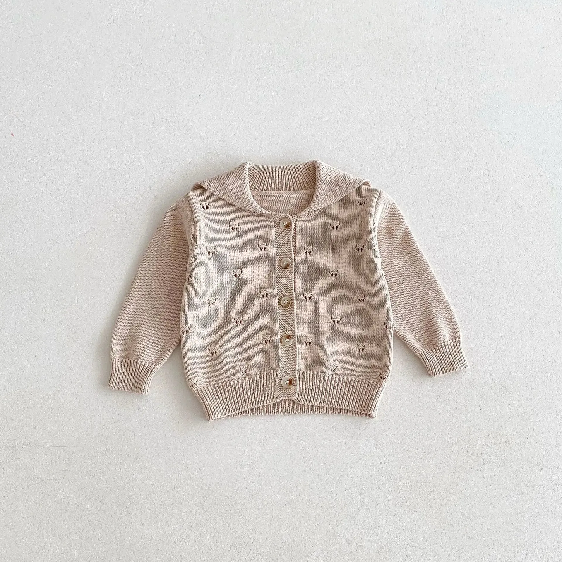 Girls Lapel Hollow Out Knitwear