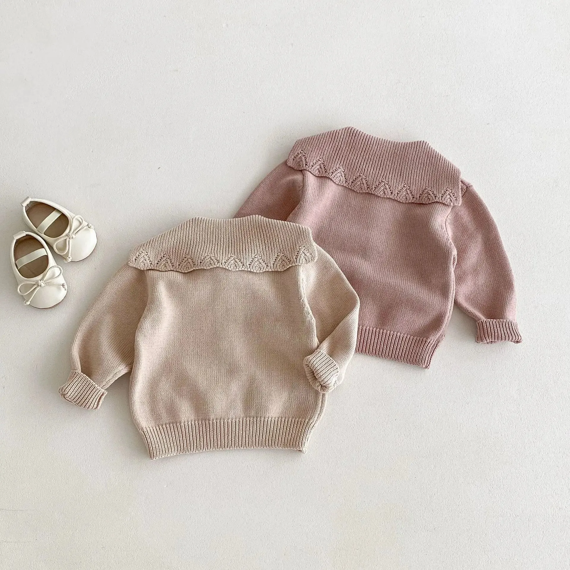 Girls Lapel Hollow Out Knitwear