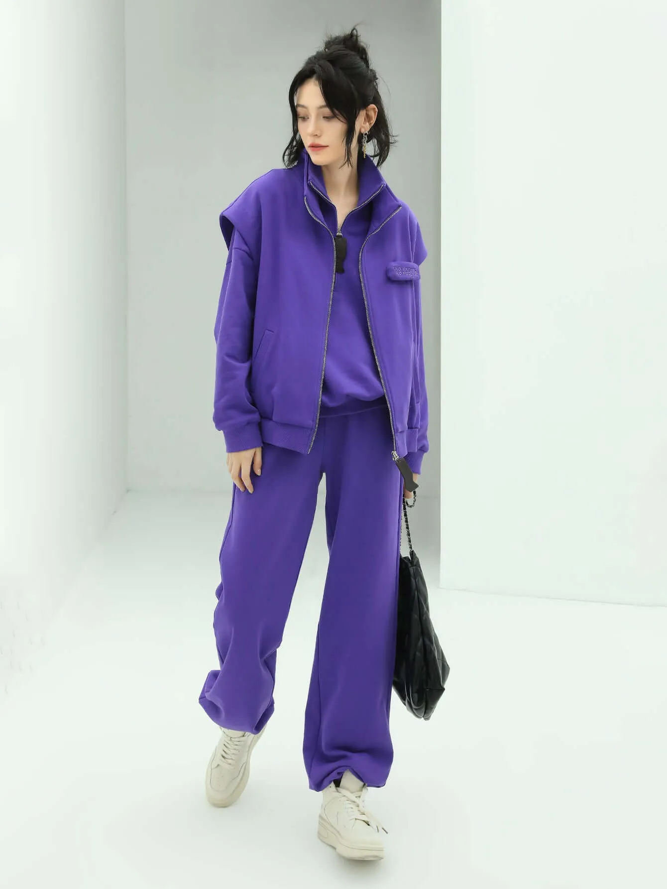 Half-Zip Drop Shoulder Purple Sweater