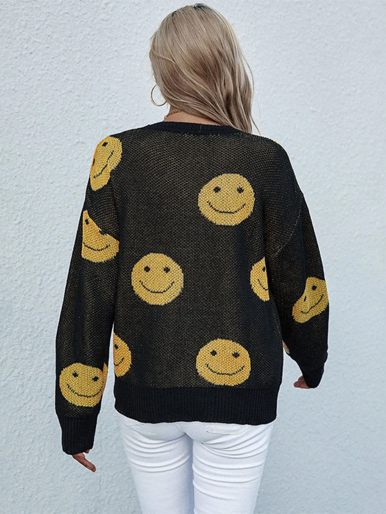 Have A Nice Day Smiley Face Black and Yellow Knit Sweater