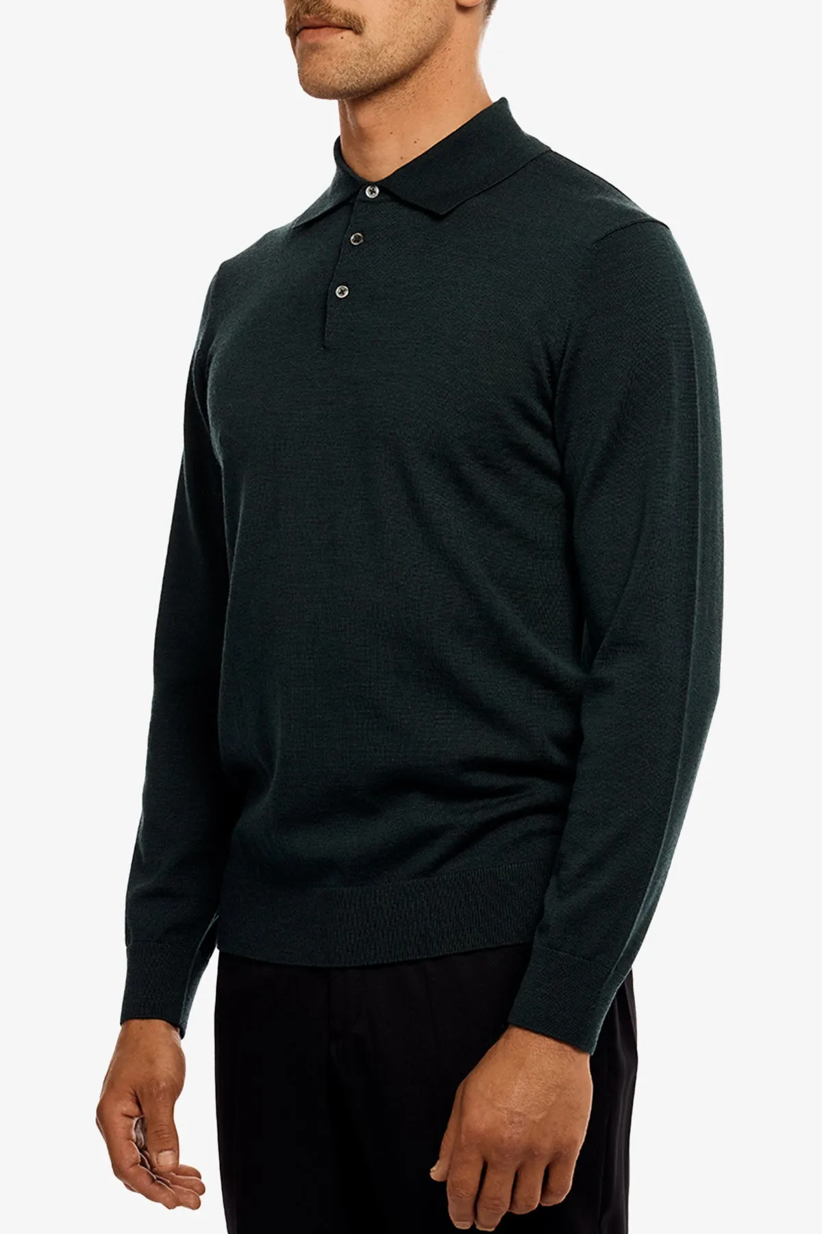 Kelvin - Green Long Sleeve Knit Polo