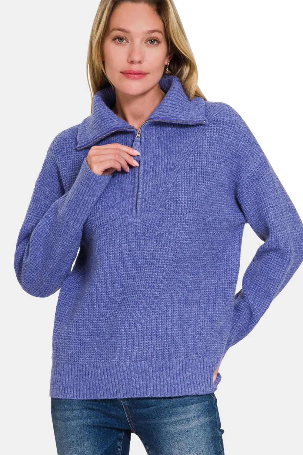 KESLEY Purple Violet Women's Zip Up Sweater Cozy Half Zip Long Sleeve Sweater