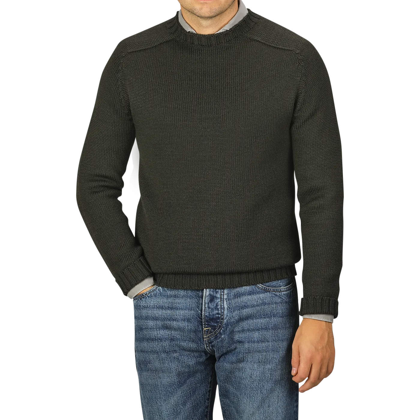 Khaki Green Merino Wool Garbis Sweater