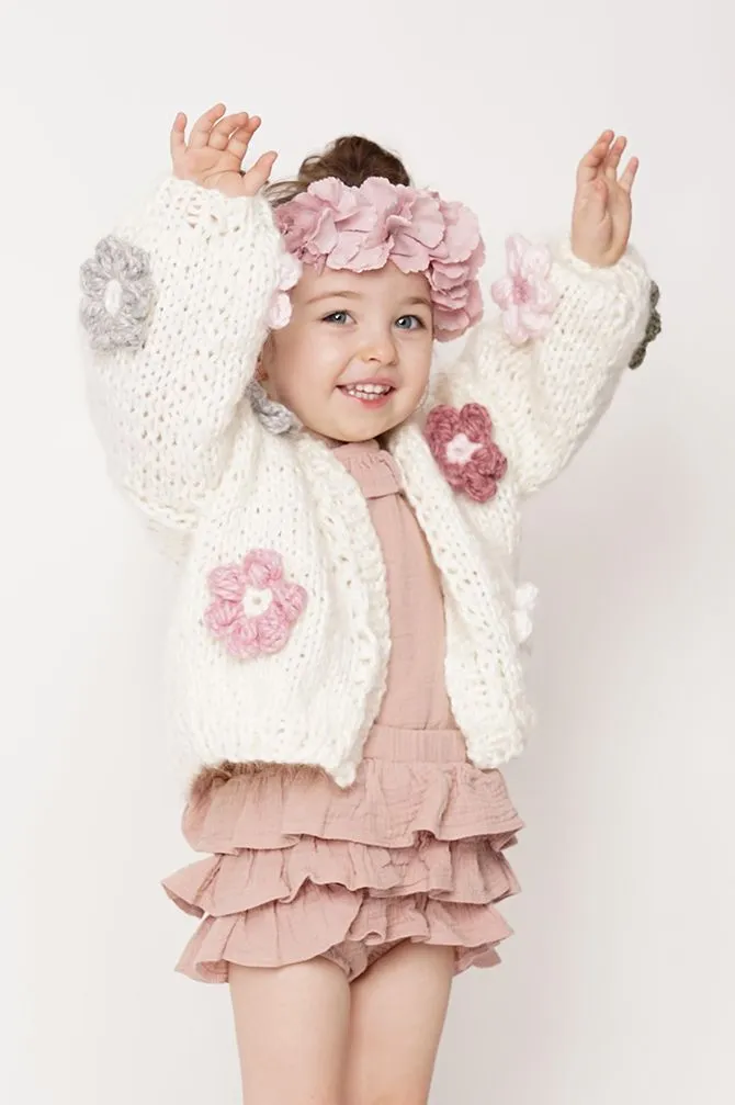 Kids' Petit Handmade Flower Sweater White