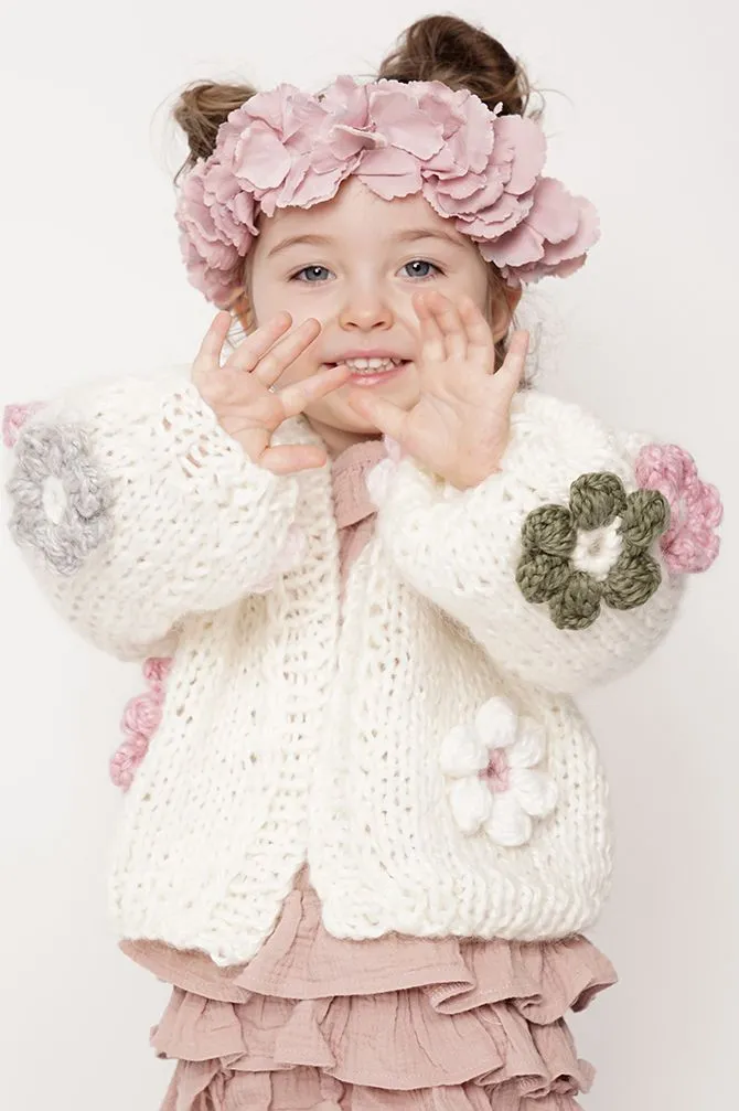 Kids' Petit Handmade Flower Sweater White