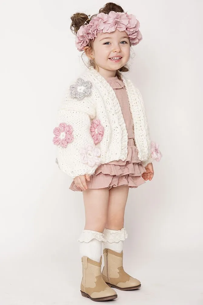 Kids' Petit Handmade Flower Sweater White