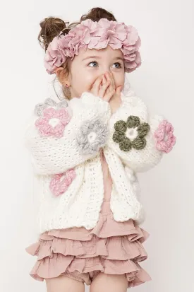 Kids' Petit Handmade Flower Sweater White