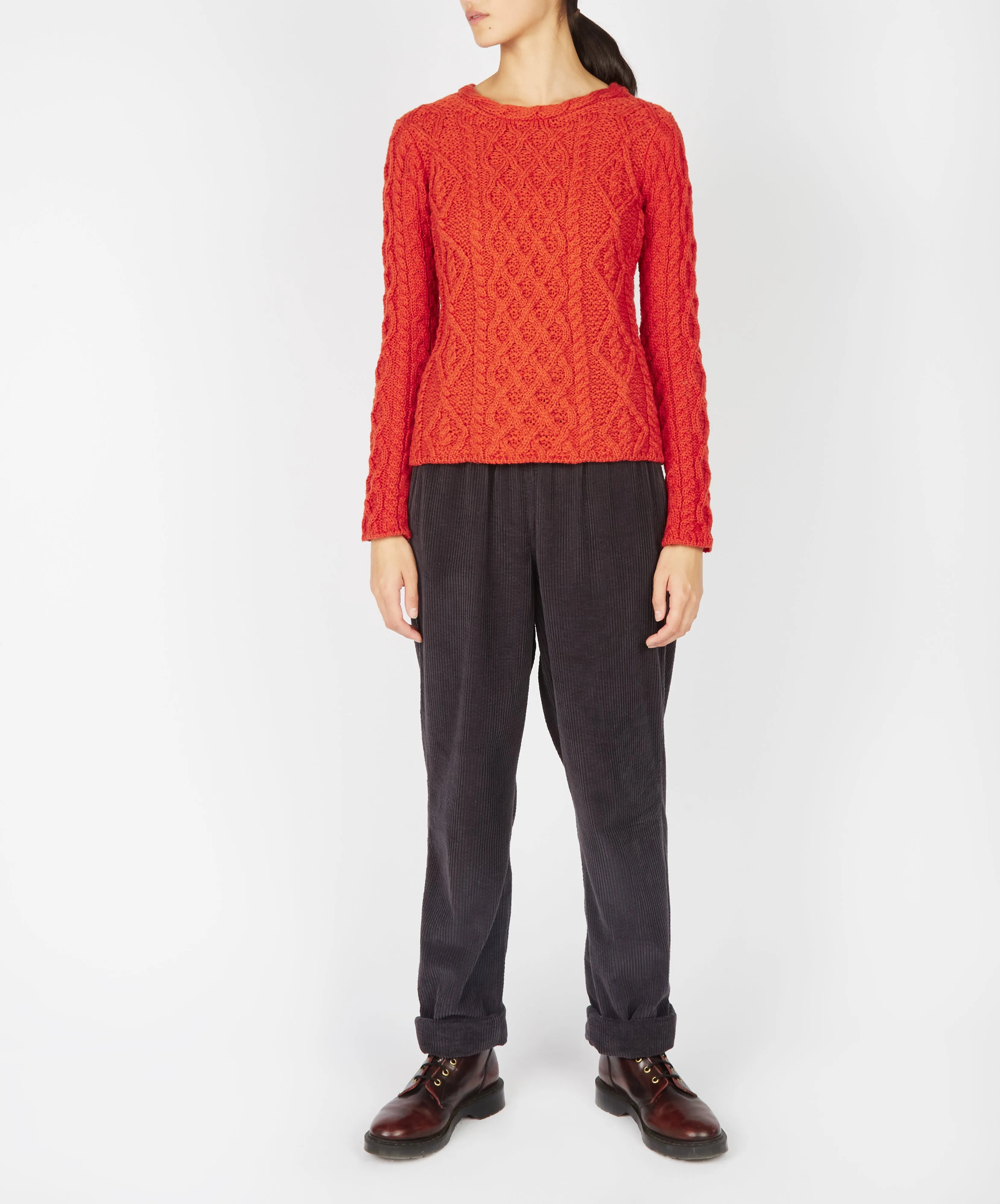 Lambay Lattice Cable Aran Sweater Orange Marl