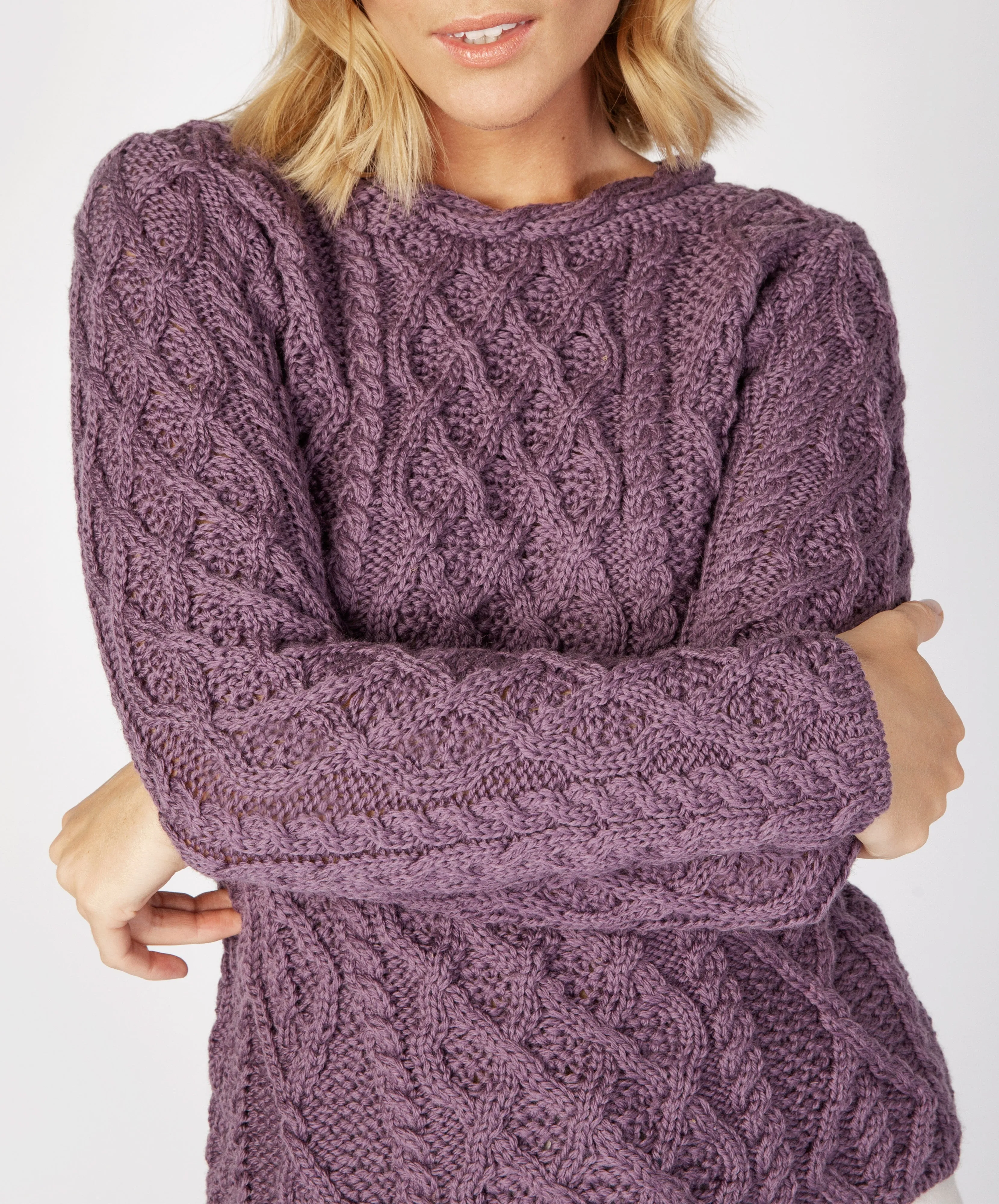 Lambay Lattice Cable Aran Sweater Warm Lavender