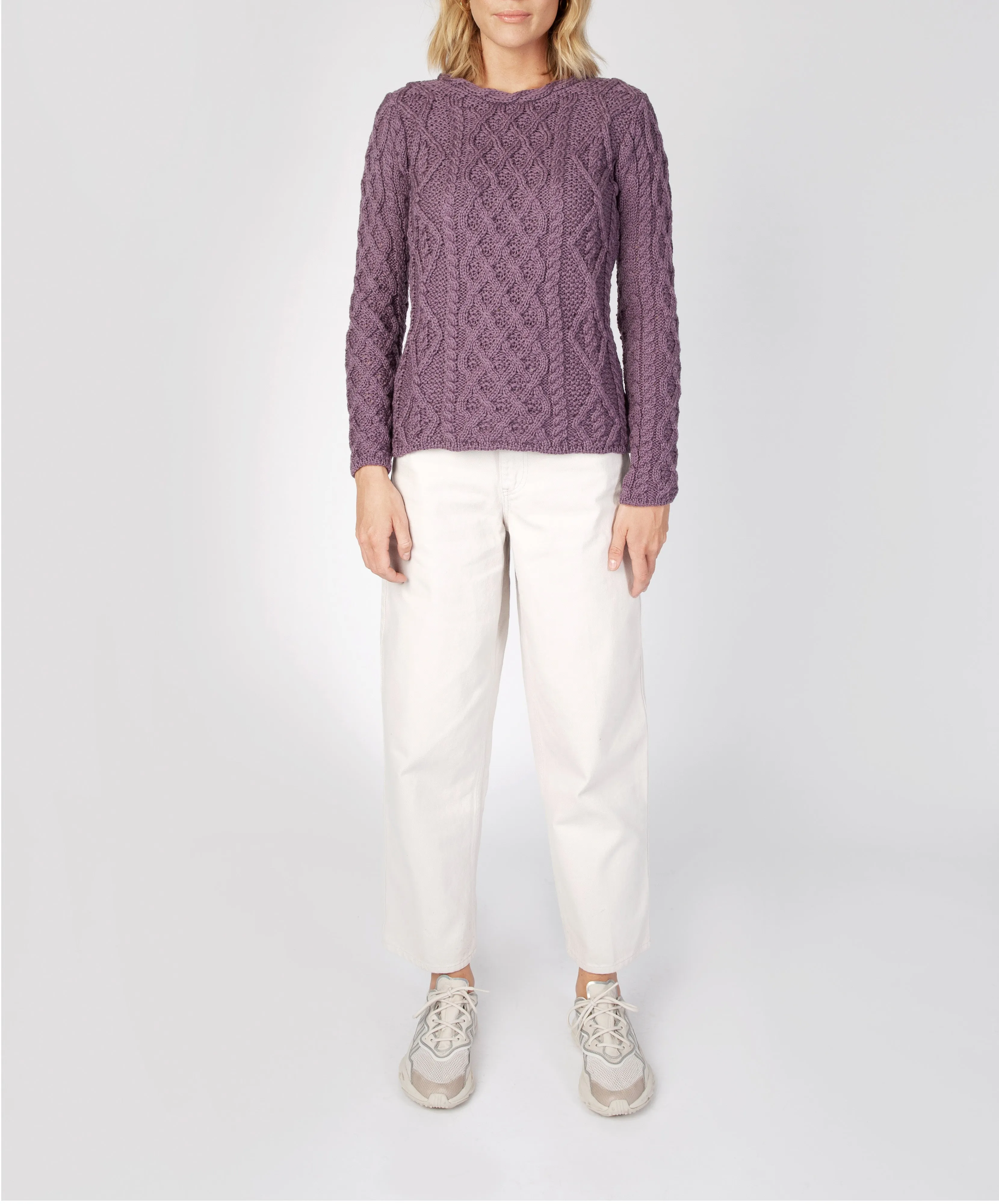 Lambay Lattice Cable Aran Sweater Warm Lavender