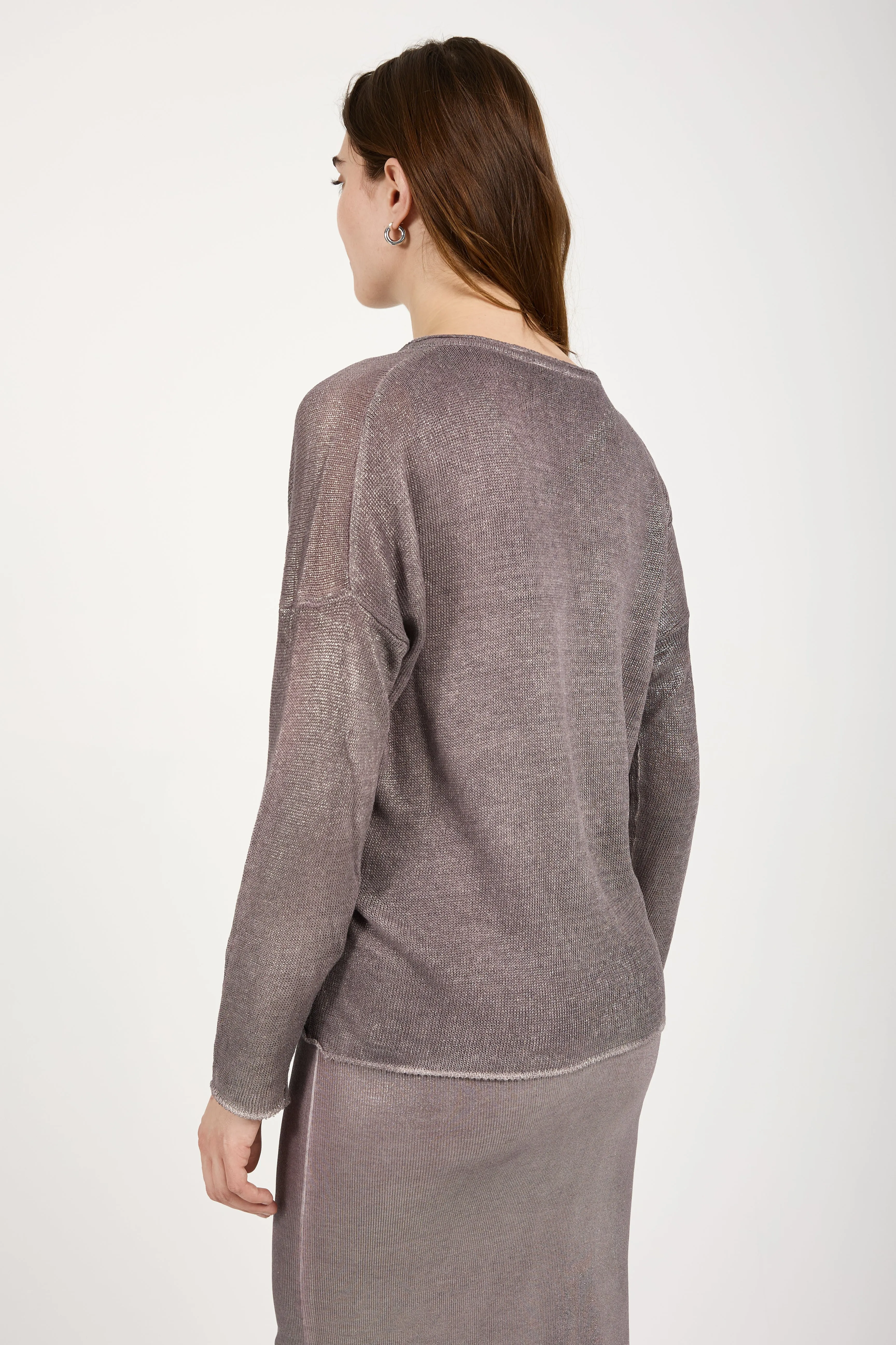 Linen Pullover Sweater with Lamination in Lavender