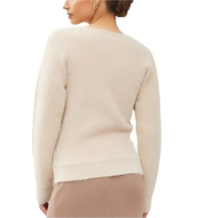 Lt Beige Fuzzy V- Neck Sweater