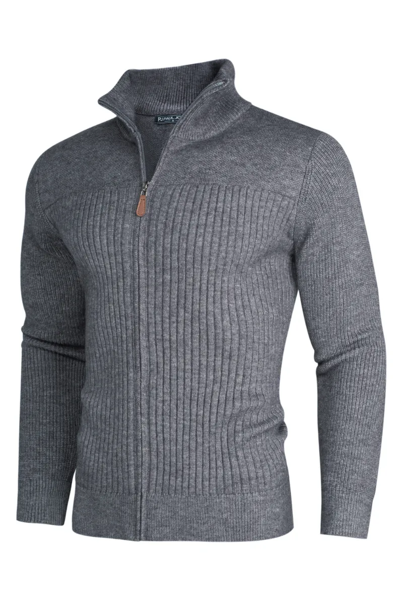 Men Stylish Stand Collar Cardigan Long Sleeve Zip-up Sweater Knitwear