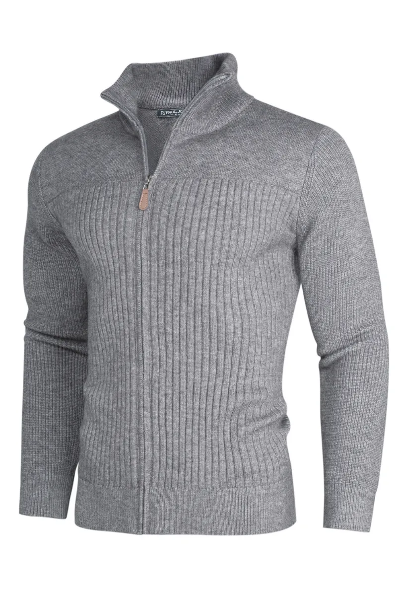 Men Stylish Stand Collar Cardigan Long Sleeve Zip-up Sweater Knitwear