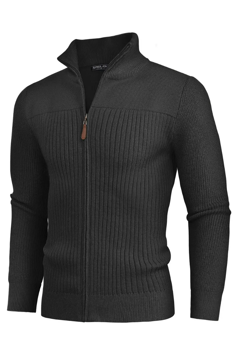 Men Stylish Stand Collar Cardigan Long Sleeve Zip-up Sweater Knitwear