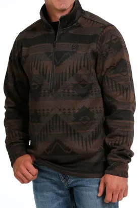 MEN'S 1/2 ZIP SOUTHWESTERN PRINT SWEATER PULLOVER - BROWN