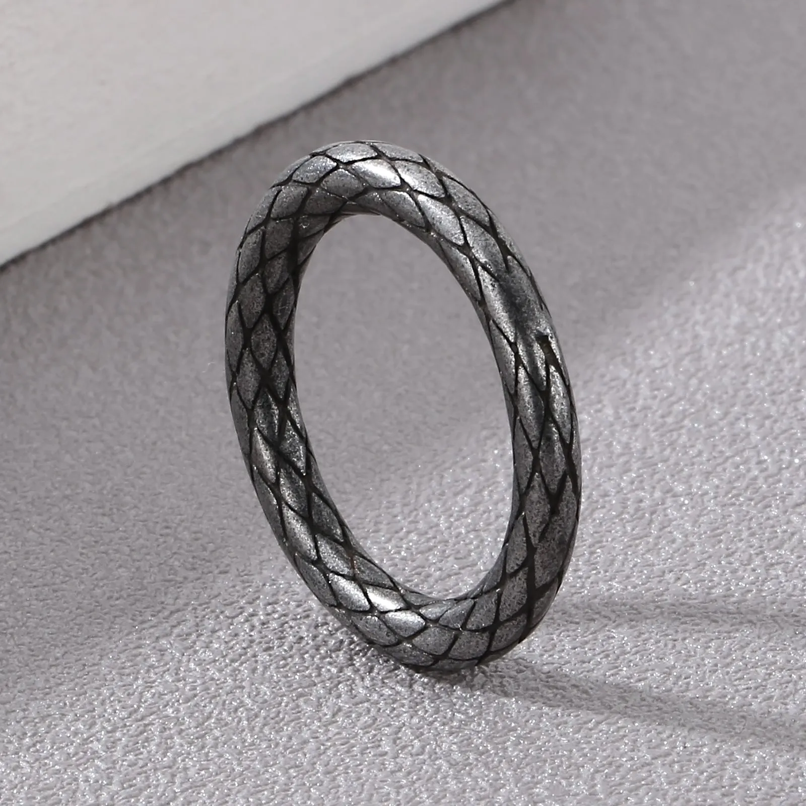 Men's Textured Titanium Stainless Steel Ring - Durable and Stylish Band