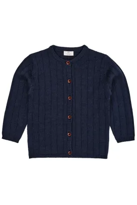 MERINO KNITTED CARDIGAN W. WIDE RIB - NAVY