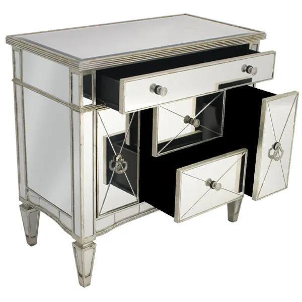 Mirrored Dresser Nightstand Antique Ribbed 5 drawers