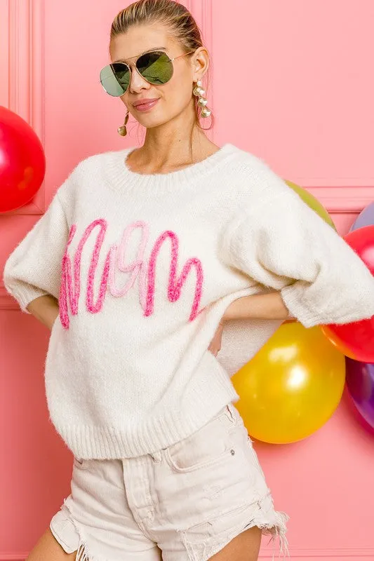 'MOM' SS PUFF SLEEVE SWEATER