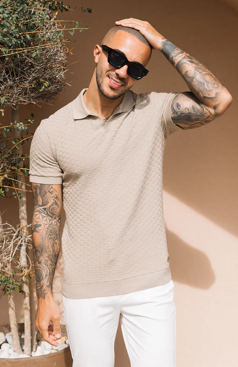 Nerano Slim Knit Polo in Taupe