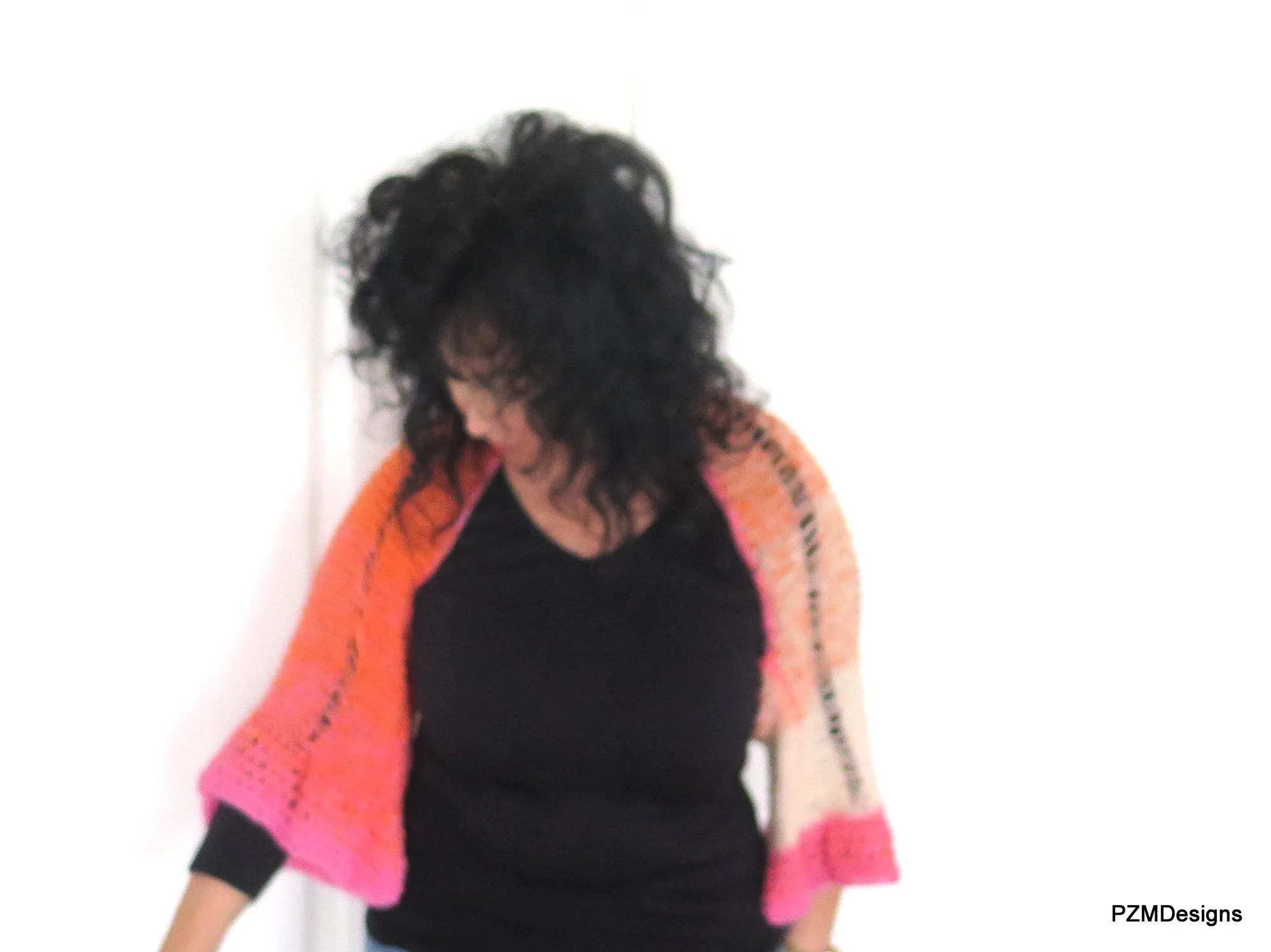 Orange and Pink Ombre Shrug, Hand Knit Boho Chic Trendy Shrug