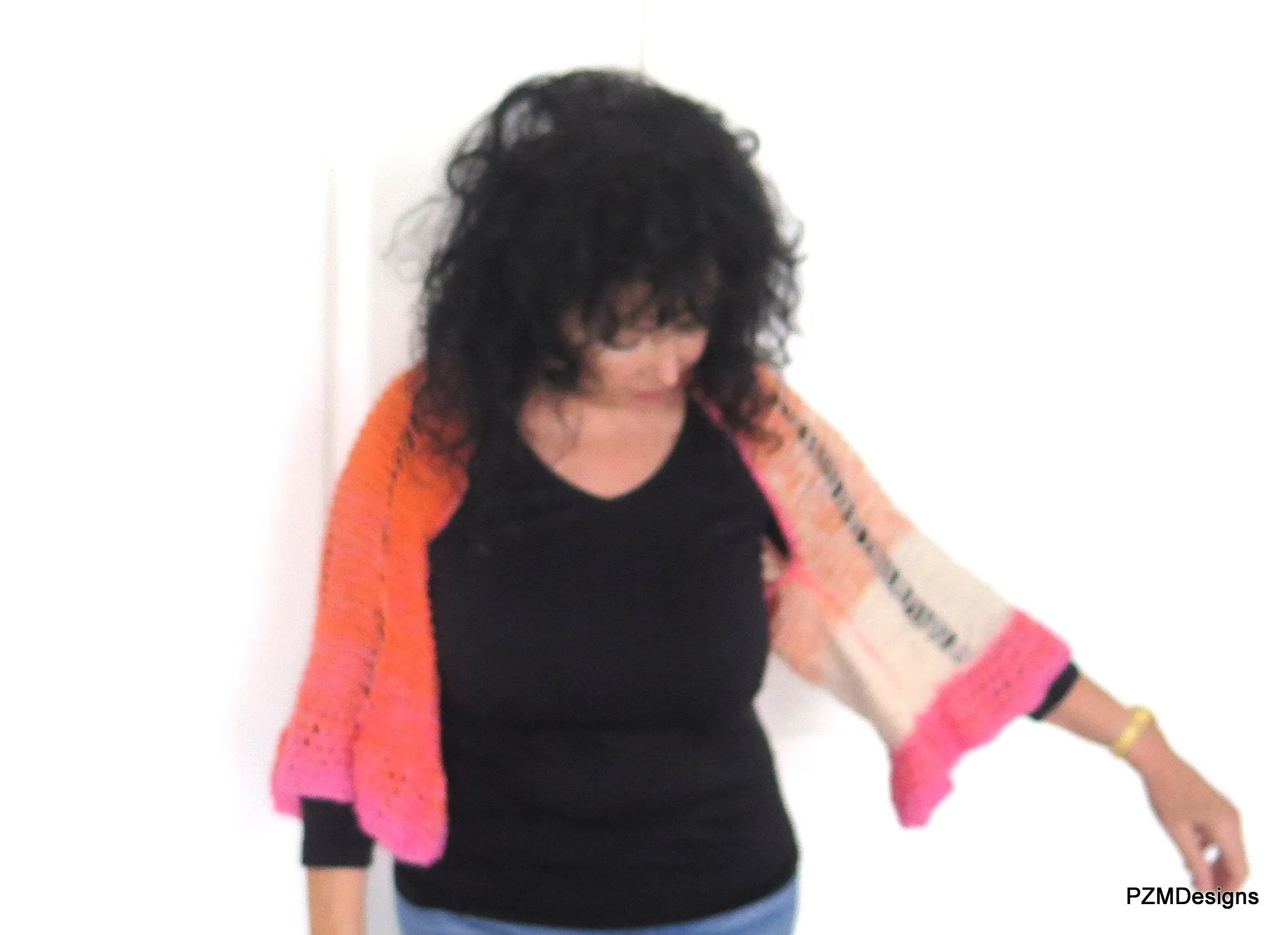 Orange and Pink Ombre Shrug, Hand Knit Boho Chic Trendy Shrug