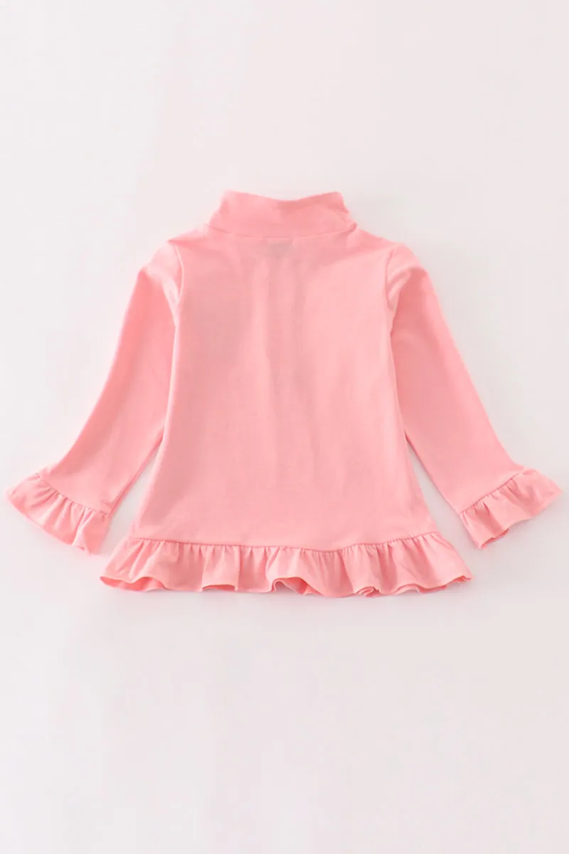 Pink character embroidery zip girl pullover