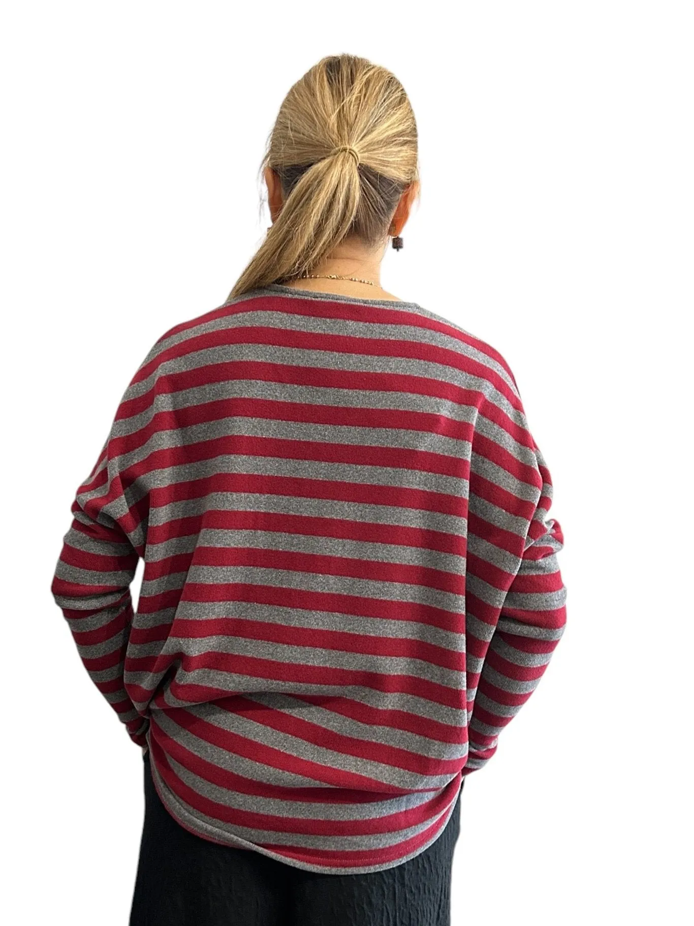 Pinstripe Sweater Grey/Red Comfortable Cut