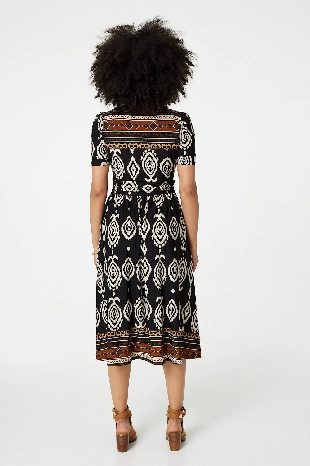 Printed 1/2 Sleeve Pleated Wrap Dress