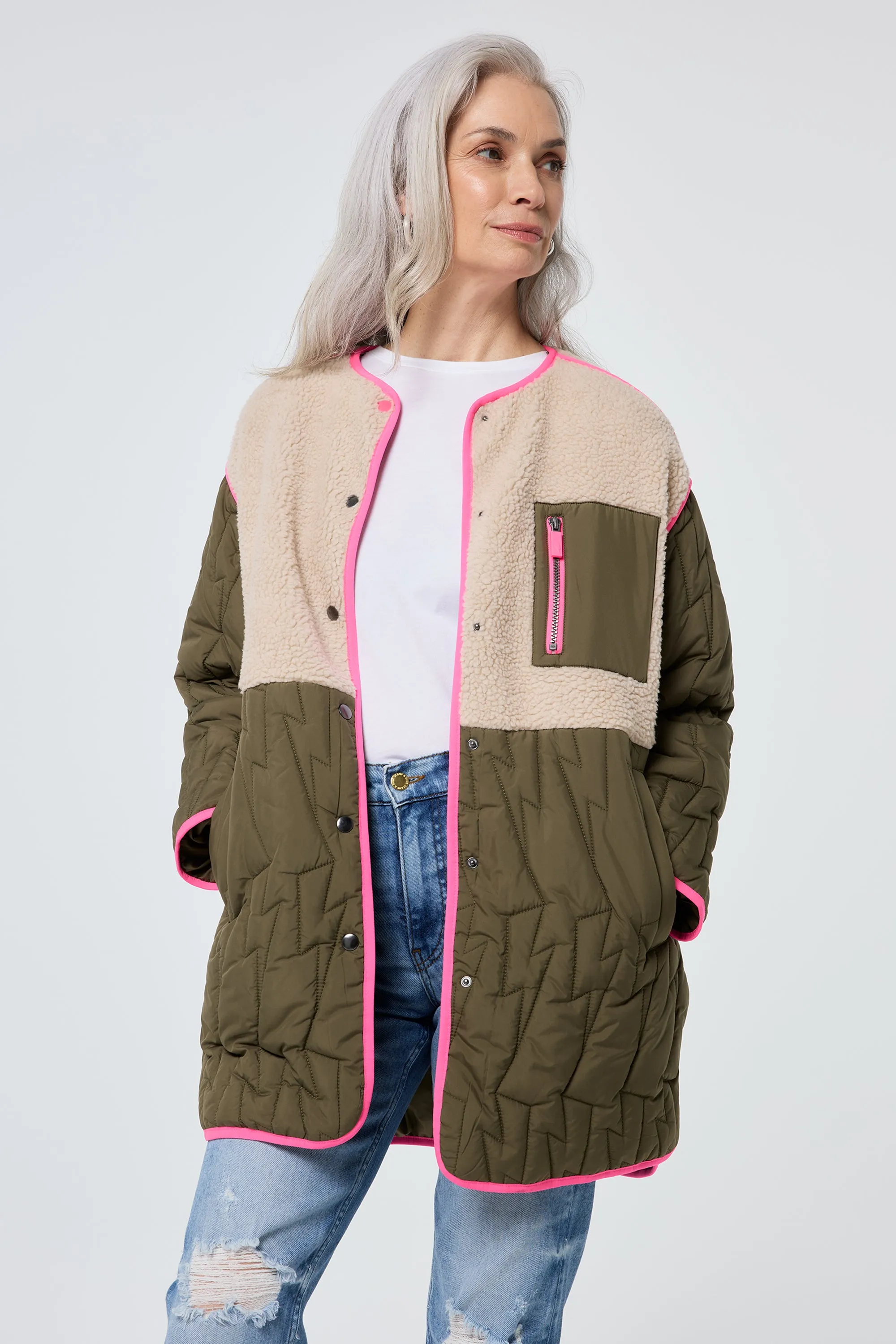 Quilted Khaki Lightning Bolt with Borg Coat