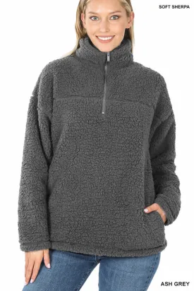 Soft Sherpa Half Zip Pullover With Pockets