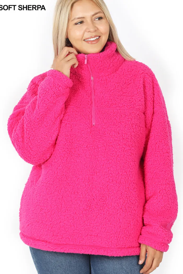 Soft Sherpa Half Zip Pullover With Pockets