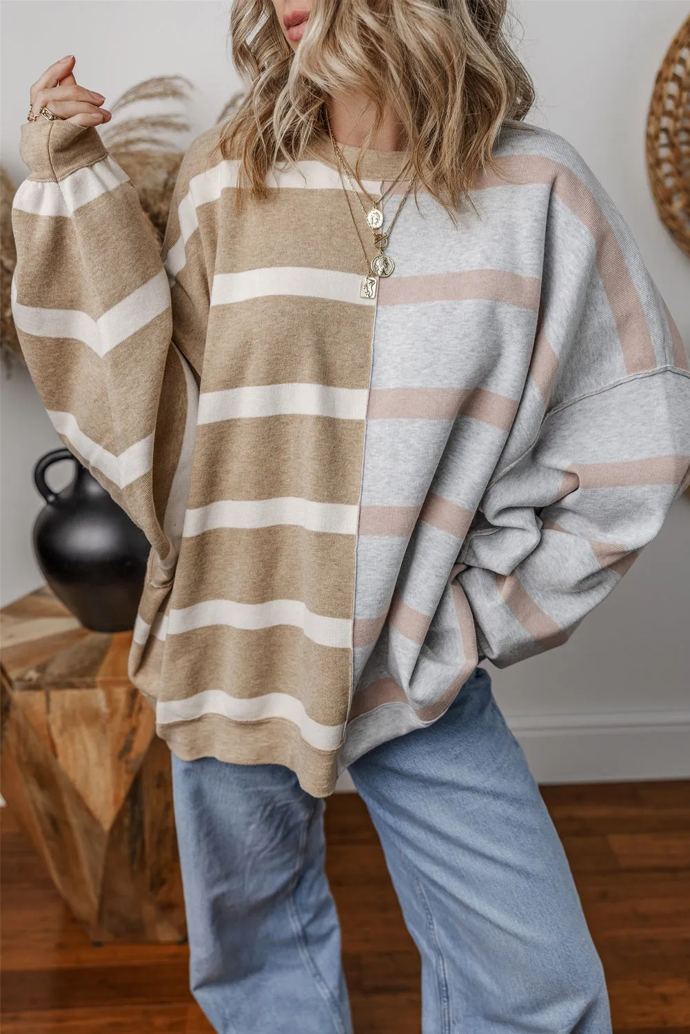 Stripe Colorblock Oversized Sweater