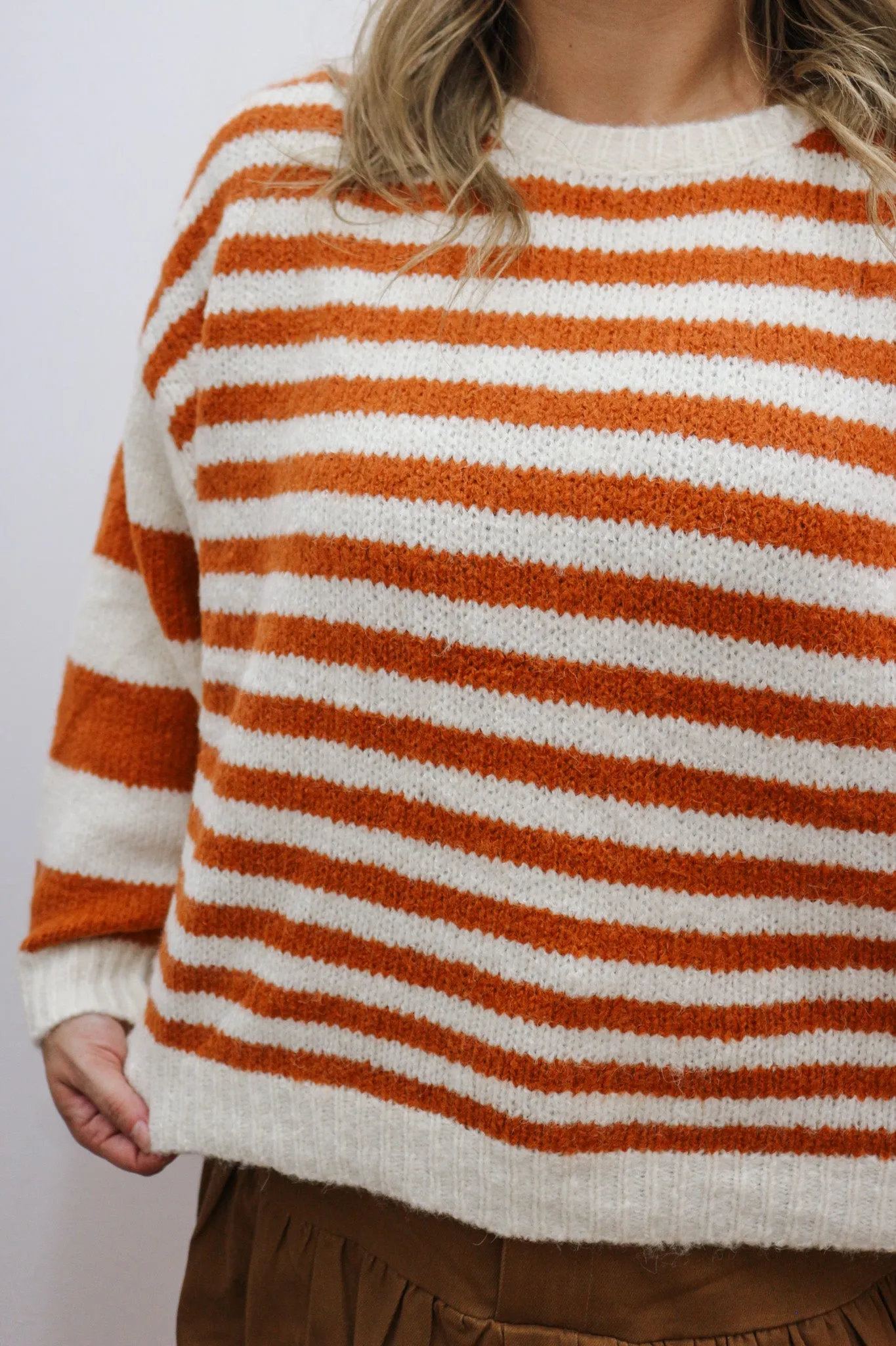 Tell Me The News Rust Stripe Sweater