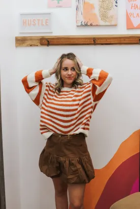 Tell Me The News Rust Stripe Sweater