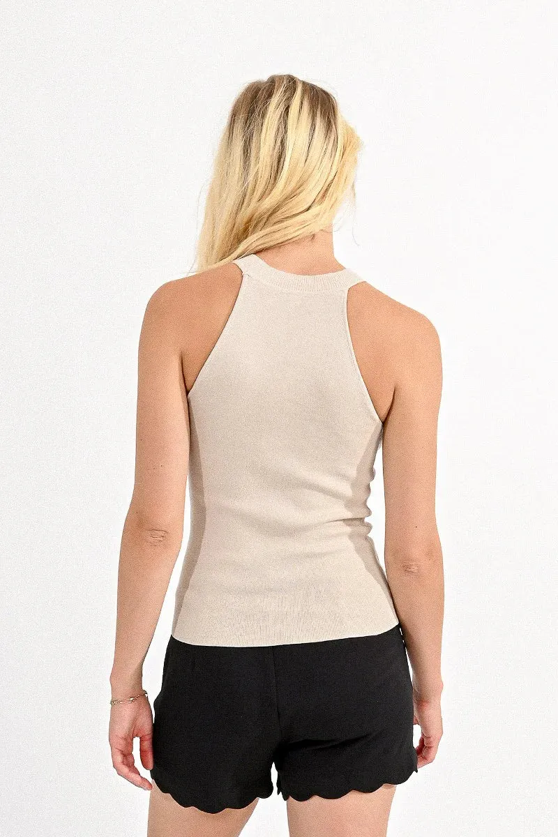 The Karlie Ribbed Tank Top - Beige