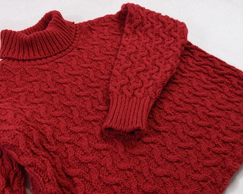 Turtleneck Cropped Aran Sweater – Red – McConnell