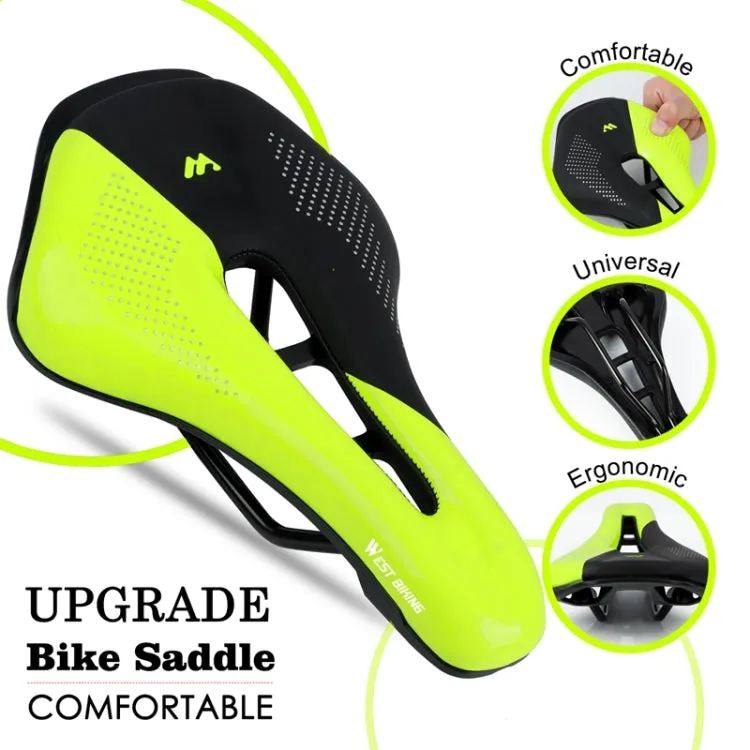 WEST BIKING Cycling Seat Hollow Breathable Comfortable Saddle Riding Equipment(Fluorescent Green)